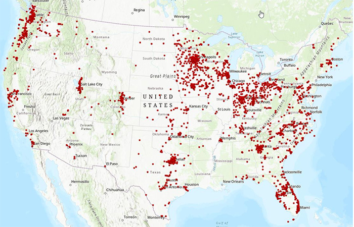 Map of stormwater utilities across the US 2022