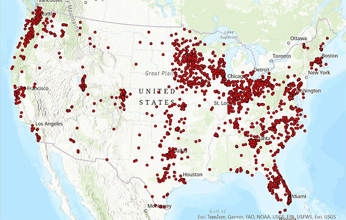 Map of stormwater utilities across the US 2024